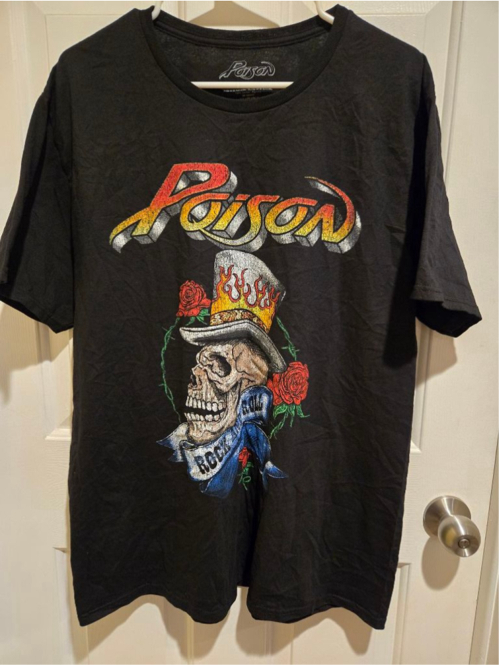 Men's Poison Black Graphic Short Sleeve Tee XL with Red and Yellow Accents